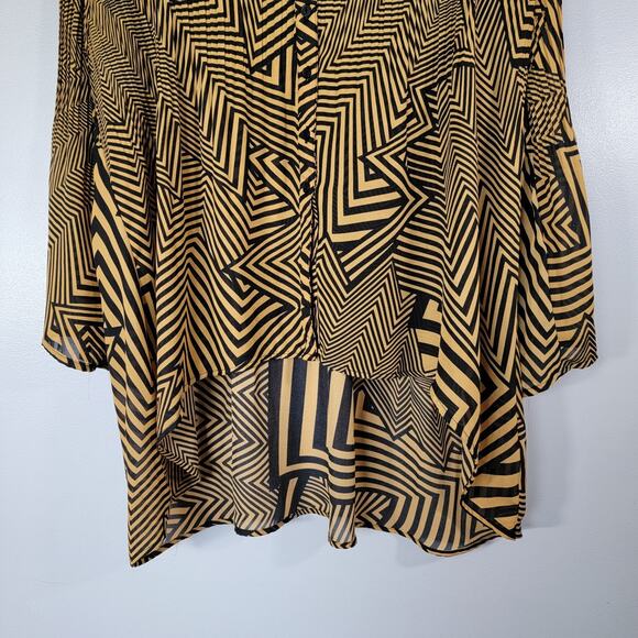 Sunny Leigh Artsy Groovy Blouse Womens Sz XL High-Low Pleated Bell Sleeves Light - Picture 3 of 9